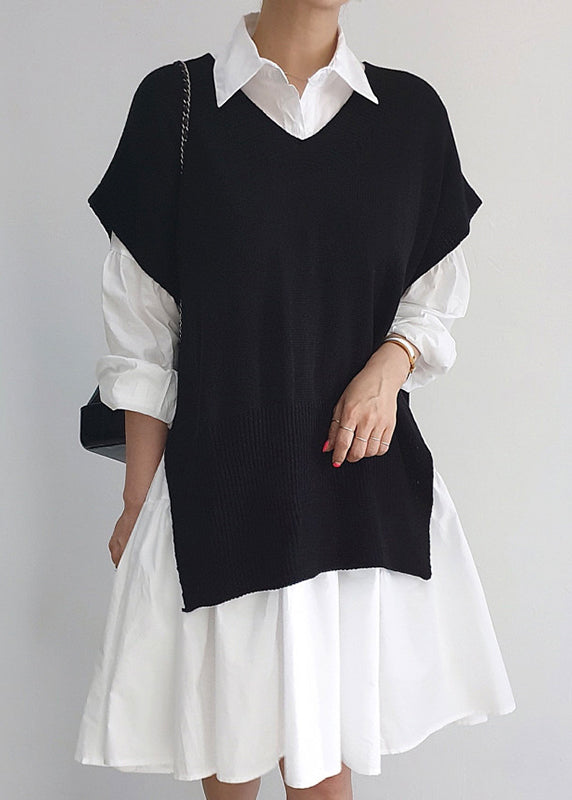 Ensemble deux pièces élégant avec gilet ouvert sur le côté et robe chemise, printemps TZ017