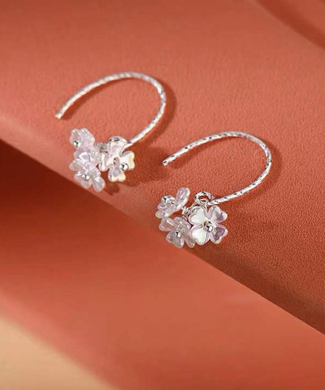 Floral Earrings Silk Stylish Silver Hoop Acrylic Sterling