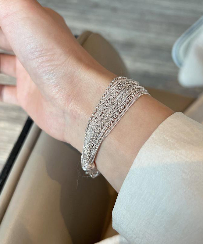 Two-Piece Stylish Silver Set Chain Bracelet Silk Sterling