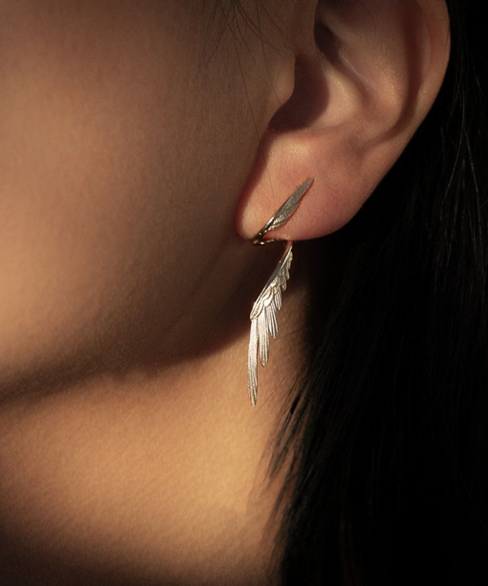 Stylish Silk Sterling Silver Wing Drop Earrings GH1035