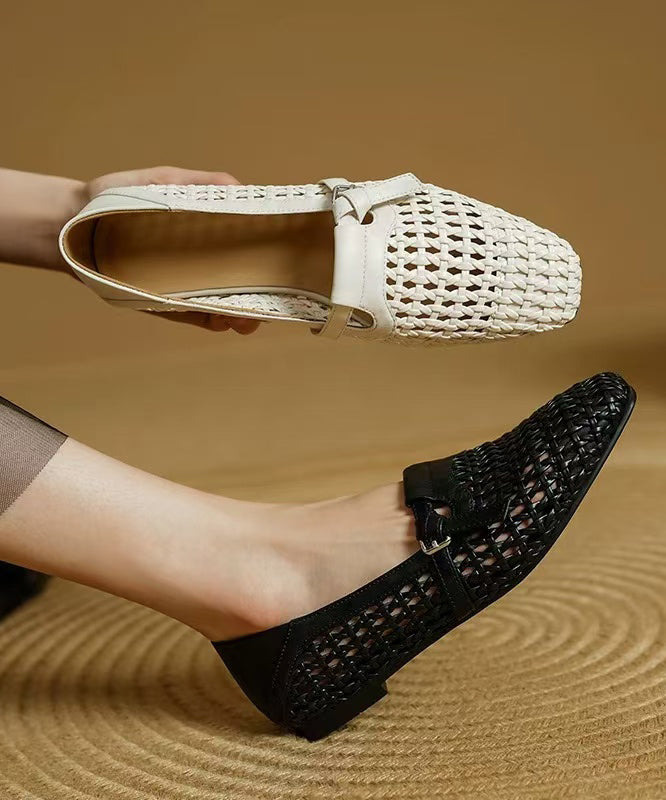 Cowhide Splicing Stylish Leather Women Loafers For Black