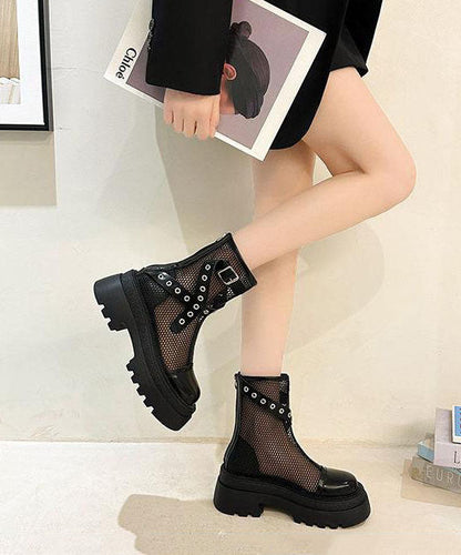 Stylish Splicing Platform Boots Pink Breathable Mesh JJ039