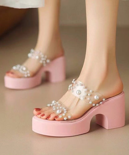 Stylish Splicing Platform Pink Slide Sandals Nail Bead WT016