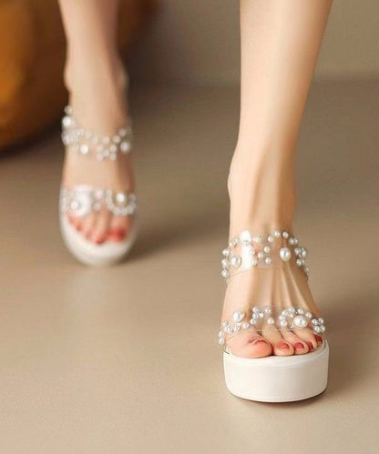 Stylish Splicing Platform Pink Slide Sandals Nail Bead WT016