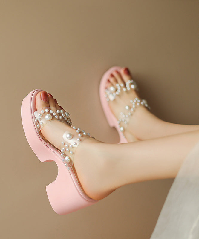 Stylish Splicing Platform Pink Slide Sandals Nail Bead WT016