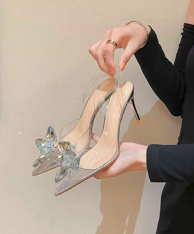 Spitze Stilvolle Silber Stiletto Splicing Kristall Sandalen Toe