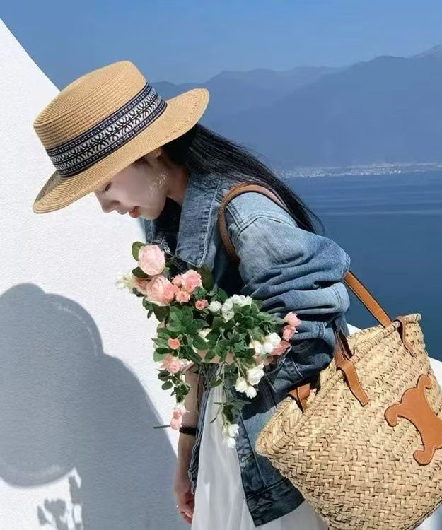 Khaki Cloche Woven Straw Hat Versatile Stylish