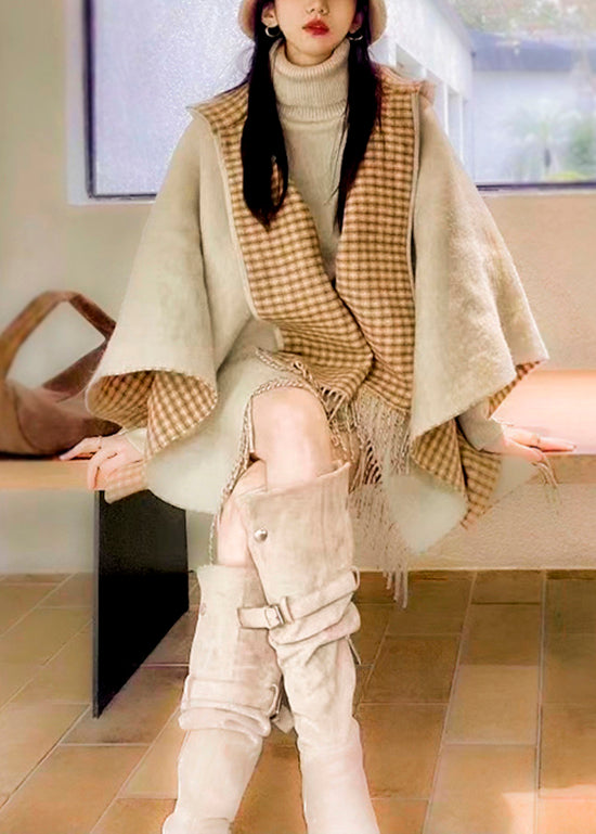 Stylish Wear On Both Sides Plaid Tassel Cashmere Shawl WO040