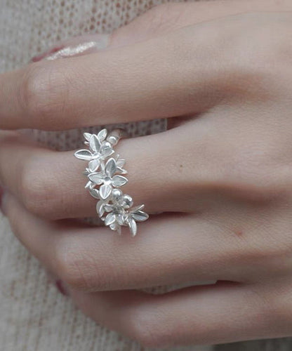 Stylish White Alloy Floral Open Rings QJ010