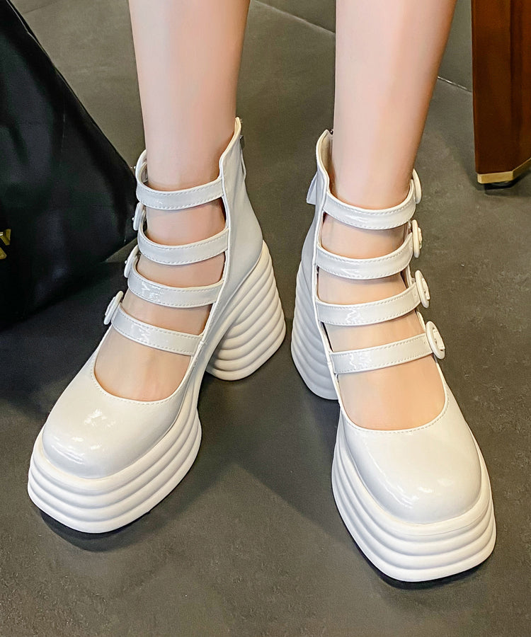 Stylish White Chunky Heel Cowhide Leather Comfortable Sandals RT1012