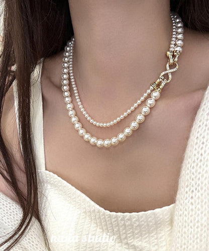 Stylish White Metal Alloy Double Layer Pearl Necklace ET011