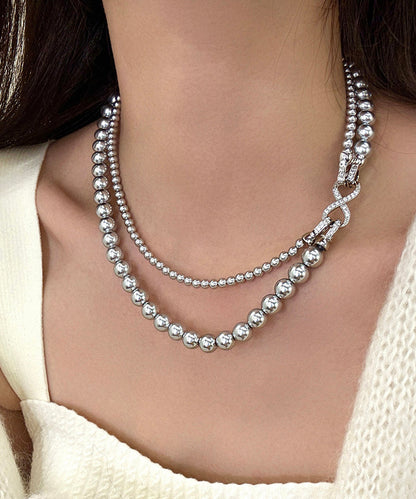 Stylish White Metal Alloy Double Layer Pearl Necklace ET011