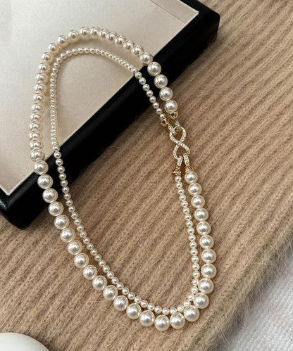 Stylish White Metal Alloy Double Layer Pearl Necklace ET011