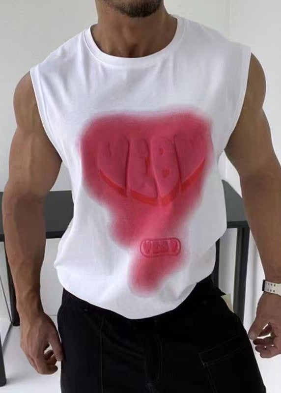 Tank Weiß Männer Baumwolle O Neck Stilvolle Druck Liebe Sommer