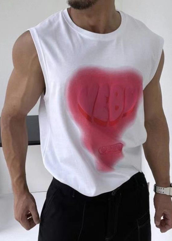 Tank Weiß Männer Baumwolle O Neck Stilvolle Druck Liebe Sommer