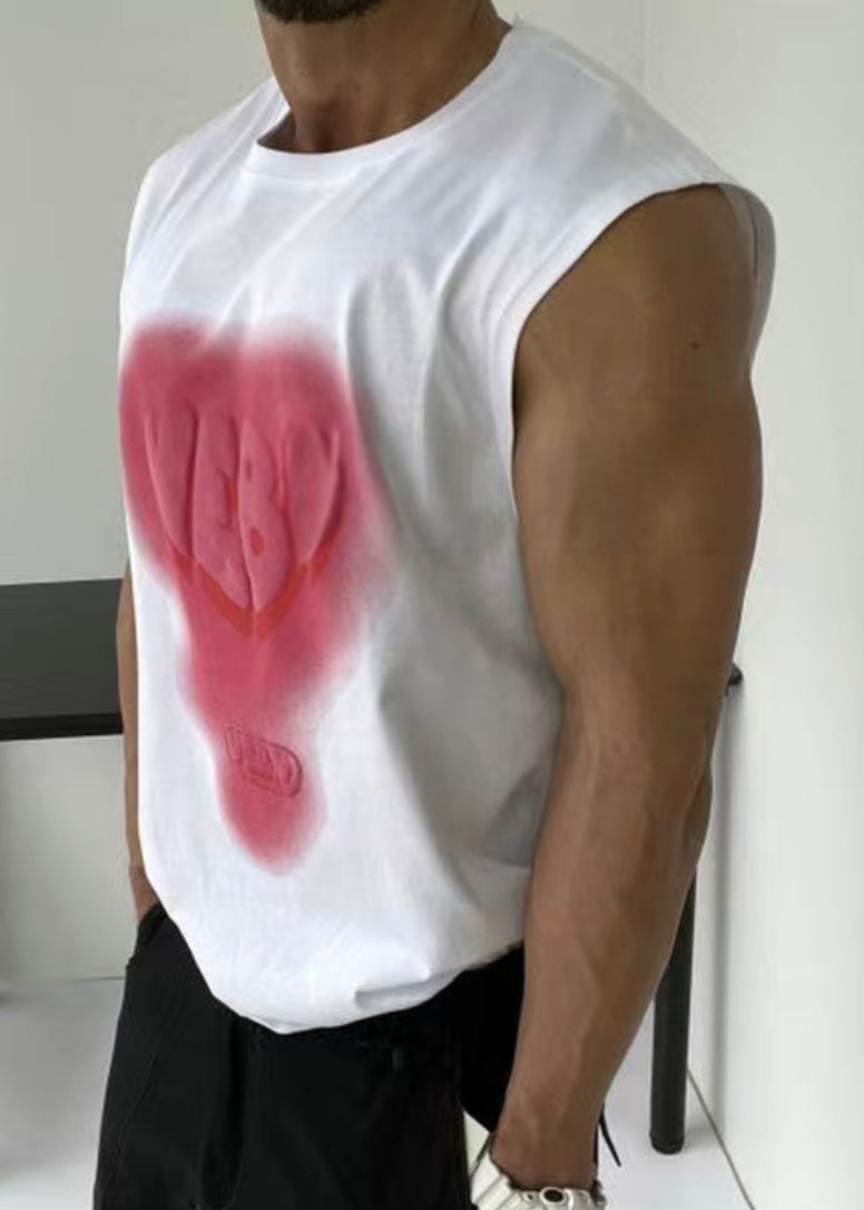 Tank Weiß Männer Baumwolle O Neck Stilvolle Druck Liebe Sommer