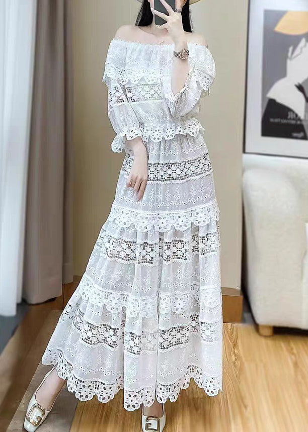 White Out Neck Two Butterfly Set Pieces Stylish Slash Lace Hollow