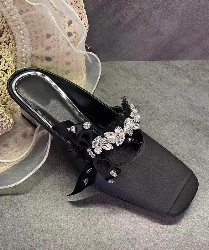 Sandals Bow White Stylish Slide Zircon Chunky Splicing