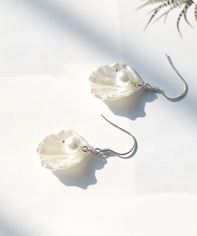 Drop Pearl Sterling Shell Earrings Stylish White Silver