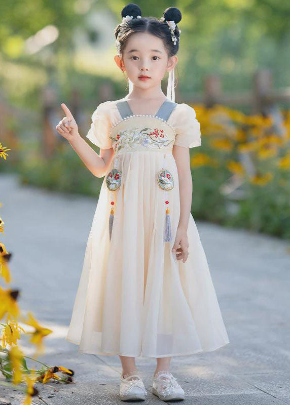 Long Kids Tassel Yellow Embroideried Stylish Chiffon Nail Bead