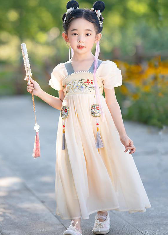 Long Kids Tassel Yellow Embroideried Stylish Chiffon Nail Bead