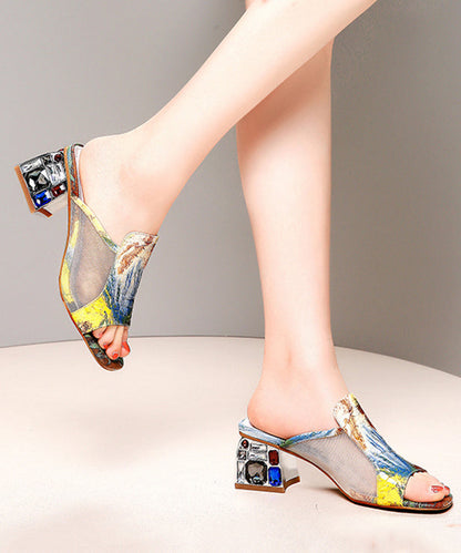 Stylish Yellow Zircon Breathable Mesh Splicing Slide Sandals RT1051