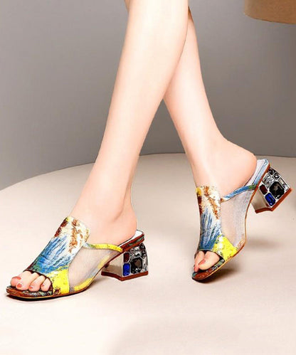 Stylish Yellow Zircon Breathable Mesh Splicing Slide Sandals RT1051