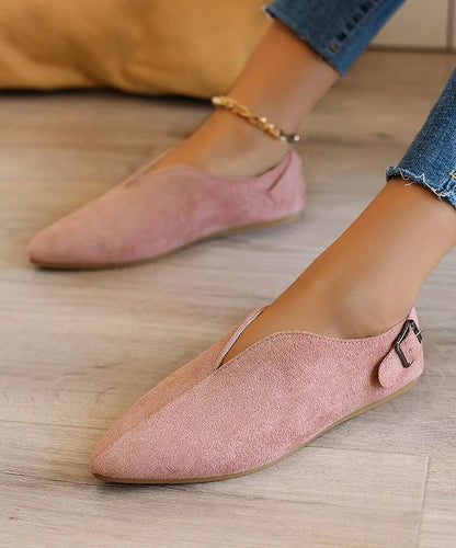 Suede Khaki Women Splicing Flat Shoes For Pointed Toe AP1033