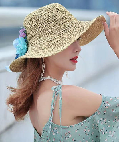 Summer Beach Flower Large Straw Soven Foldable Sunshade Hat YU1022