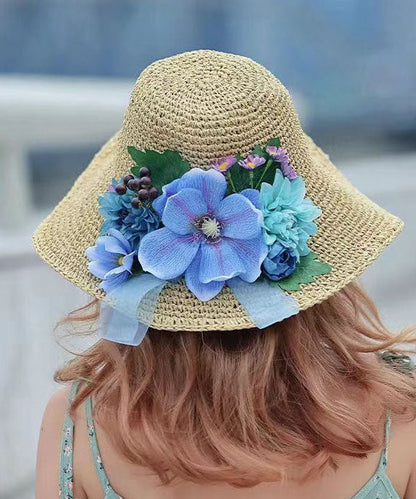 Summer Beach Flower Large Straw Soven Foldable Sunshade Hat YU1022