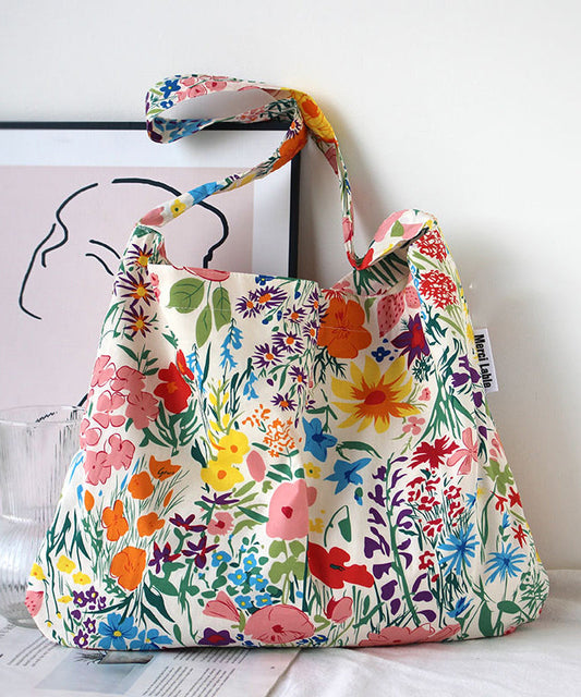 Summer Beige Print Large Capacity Canvas Satchel Bag Handbag SX1005
