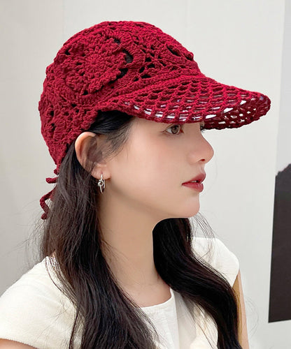 Summer Black Hooked Flower Thin Hollow Knitted Duck Tongue Hat II052