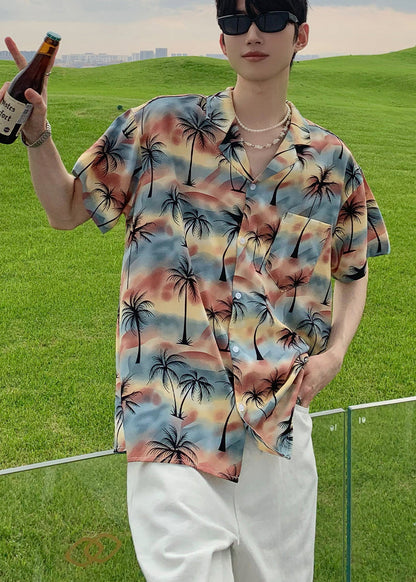 Summer Coconut Print Vacation Style Short Sleeved Men Shirt HG008