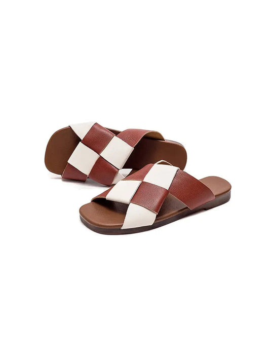 Summer Leather Soft Sole Woven Slippers Ada Fashion