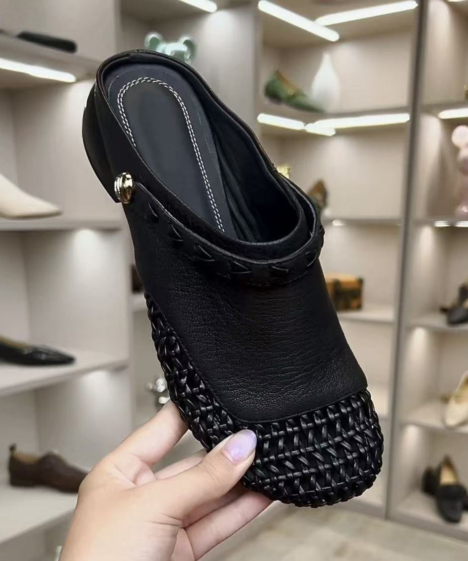 Slide Faux Hollow Summer Leather Black Sandals Out Woven New