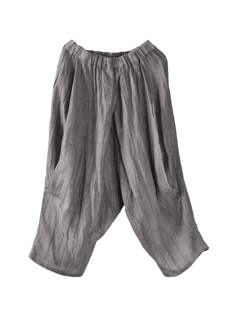 Sommer Neue Grau Elastische Taille Lose Leinen Harlen Hosen AP069