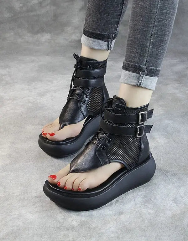 Summer Retro Ankle Strap Thong Wedge Sandals Ada Fashion