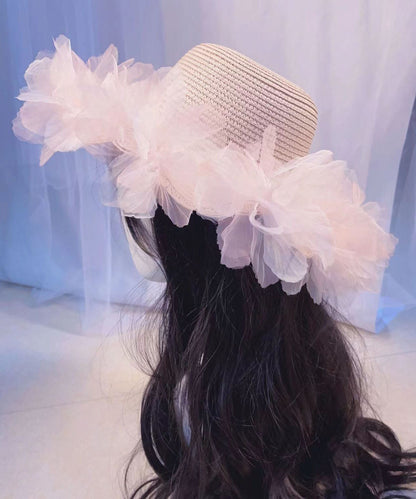 Summer Straw Woven Sun Hat With Large Lace And Large Flowers YU1013