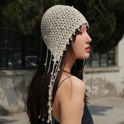 Tassel Pearl Cotton Handmade Knitted Hat OP1021