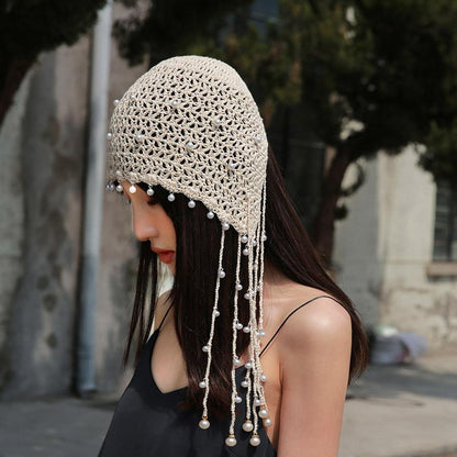 Tassel Pearl Cotton Handmade Knitted Hat OP1021