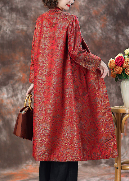 Top Quality Red Stand Collar Button Silk Coats Spring AA1040