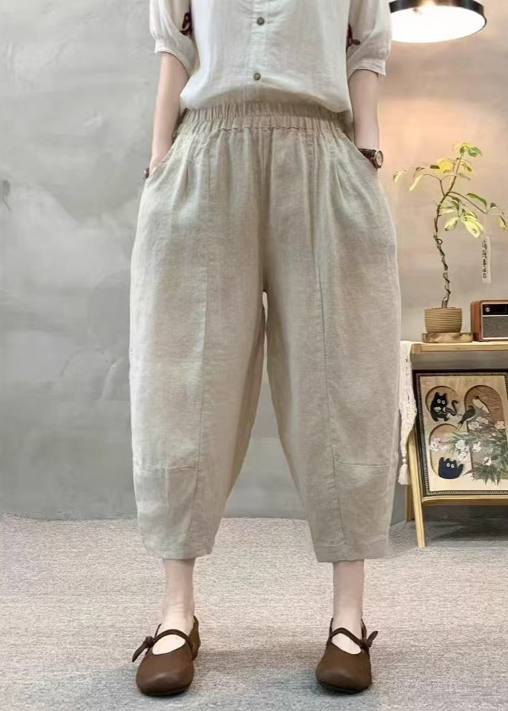 Pantalon d'été oversize court en lin abricot unique