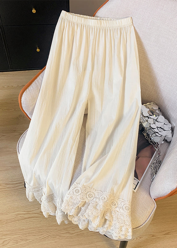 Unique Pants Patchwork Lace Elastic Straight Beige Summer Waist