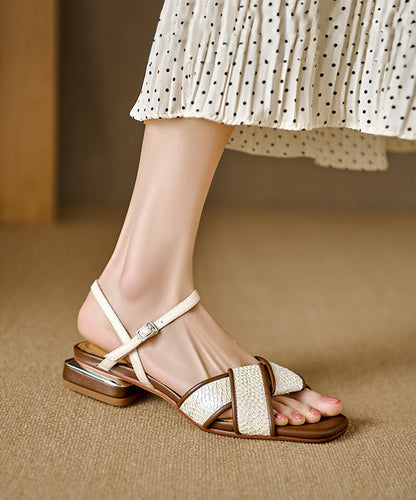 Unique Beige Splicing Buckle Strap Chunky Sandals JJ066