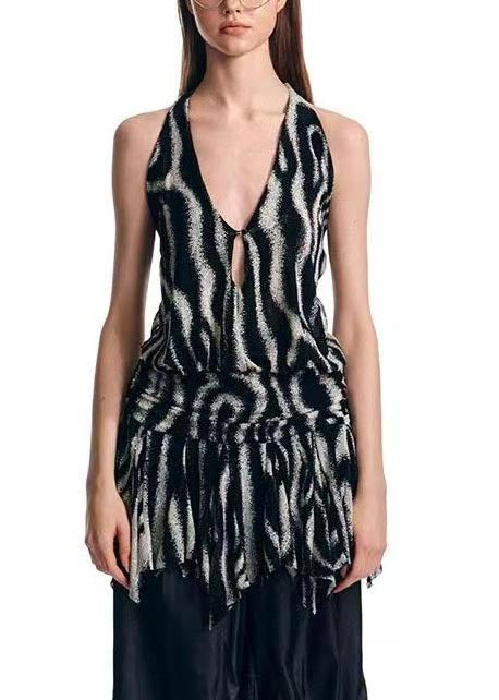 Rückenfreie Strand-Sommerweste mit einzigartigem schwarzen Print und Neckholder