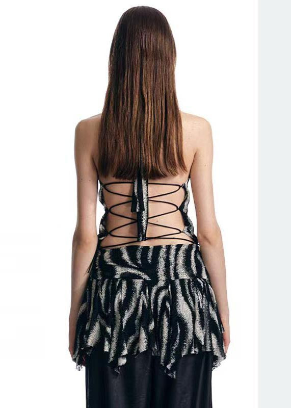 Rückenfreie Strand-Sommerweste mit einzigartigem schwarzen Print und Neckholder