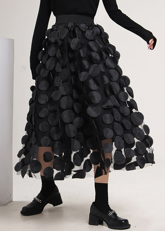 Unique Black High Waist Patchwork Tulle Skirts Spring Ada Fashion