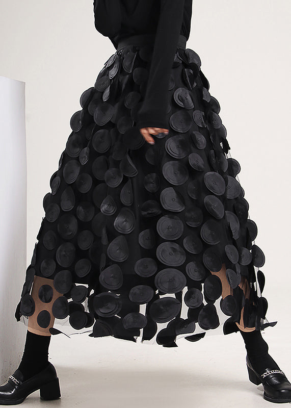 Unique Black High Waist Patchwork Tulle Skirts Spring Ada Fashion