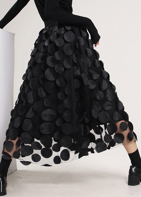 Unique Black High Waist Patchwork Tulle Skirts Spring Ada Fashion