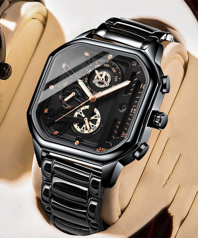 Montres en cuir uniques à quartz noctilucent noir
